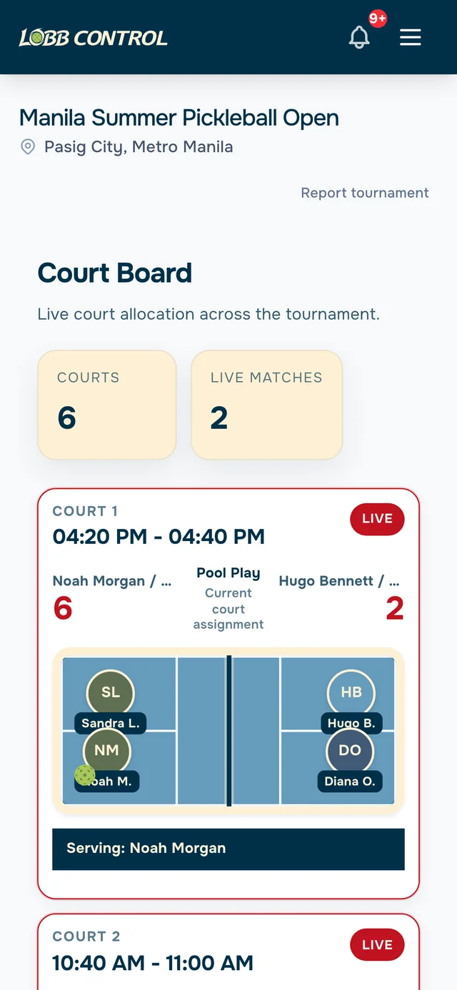 Live court board on a phone
